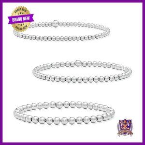 Sterling Silver Stretch Bracelet Set, 8 Inch Bead Chain, Italian Crafted